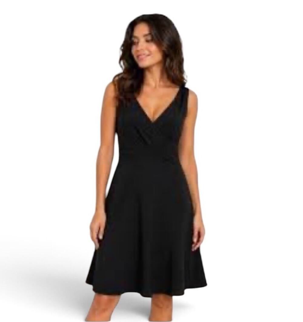 Anne Klein Little Black Dress LBD Size 10 Sleeveless Surplice Faux Wrap Lined